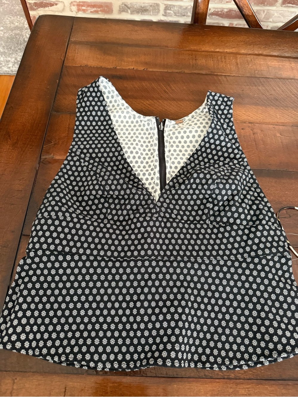 Free People Cream and Black Floral Dot Tank top